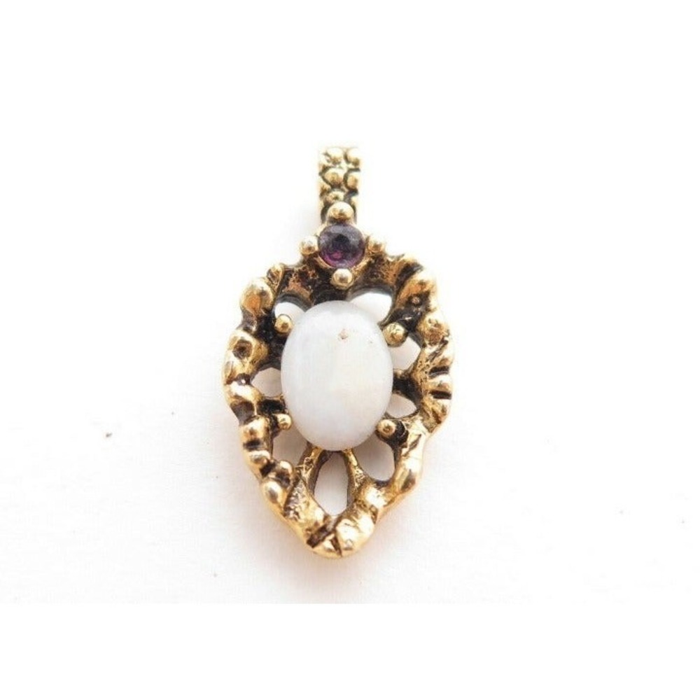 VTG‎ Gold Opal & Red Rhinestone Pendant